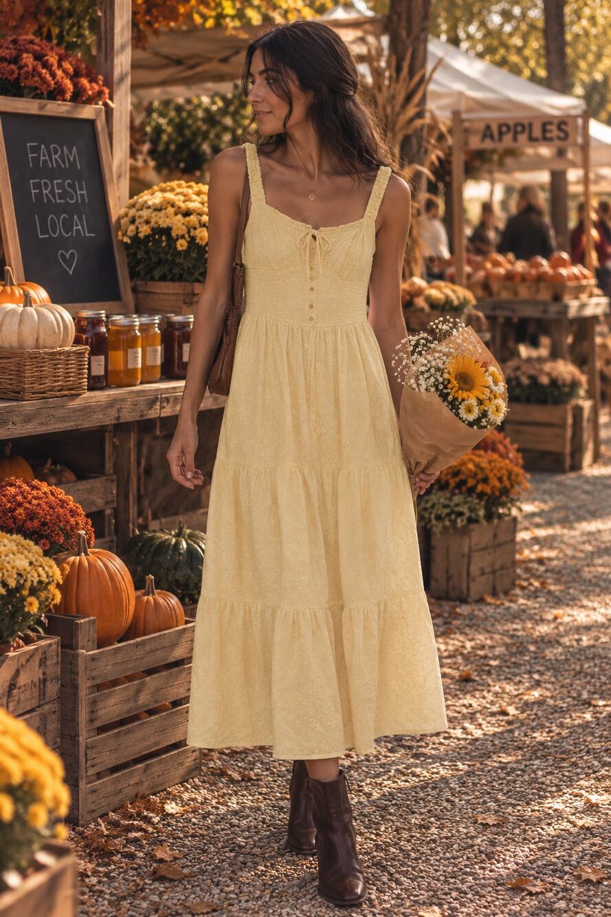 Sim & Sam Red Eyelet Tiered Midi Sundress -
Milkmaid / Cottagecore Style Size M